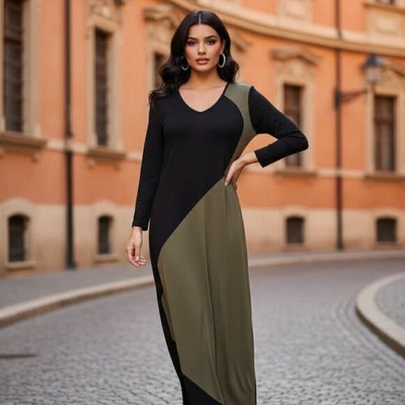 Dresses & Skirts - Women's Long Dress in Olive Green/Black Size S